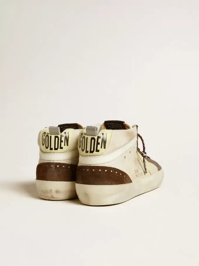 Mid Star för herr i beige glitter med gul mockastjärna och bomullsdetaljer Mid Star för herr i beige glitter med gul mockastjärna och bomullsdetaljer