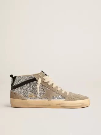 Mid Star i silverglitter med mocka-stjärna och svart flash