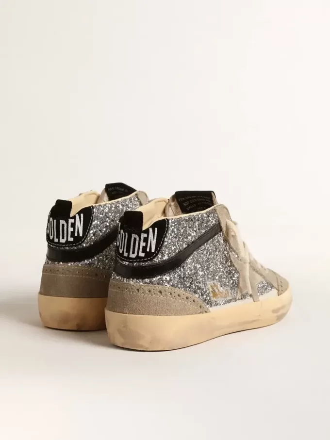 Mid Star i silverglitter med mocka-stjärna och svart flash Mid Star i silverglitter med mocka-stjärna och svart flash