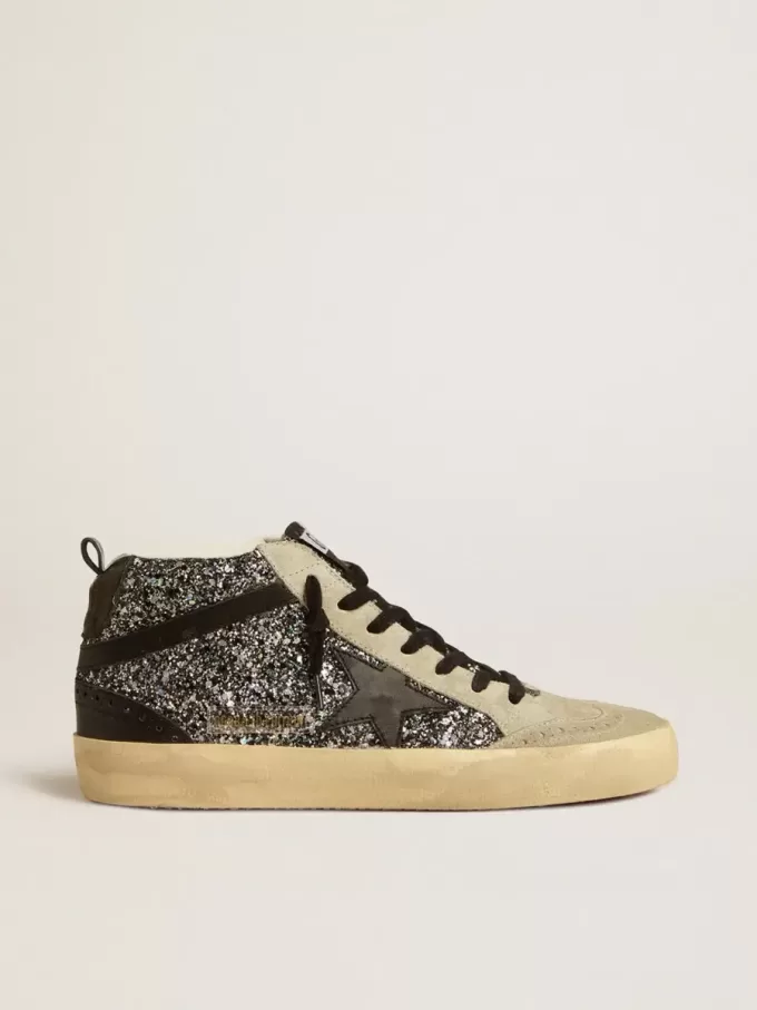 Mid Star LTD i svart glitter med svart läderstjärna och blixt