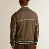 Militärgrön sweatshirt med dragkedja och vit logotyp för herr Militärgrön sweatshirt med dragkedja och vit logotyp för herr