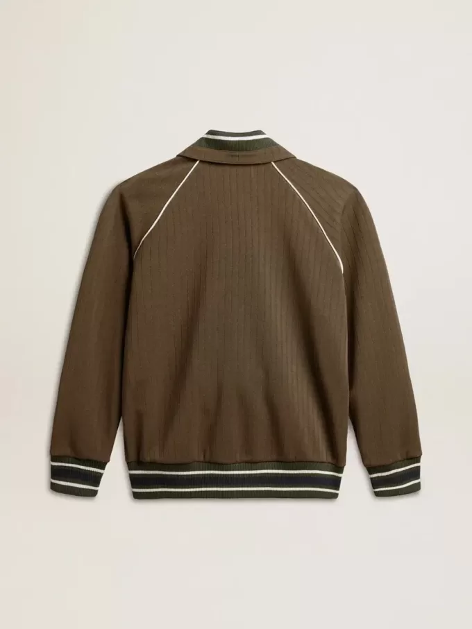 Militärgrön sweatshirt med dragkedja och vit logotyp för herr Militärgrön sweatshirt med dragkedja och vit logotyp för herr
