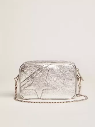 Mini Star Bag för dam i silverlaminerat läder med ton-i-ton-stjärna