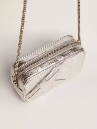 Mini Star Bag för dam i silverlaminerat läder med ton-i-ton-stjärna