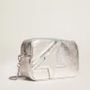 Mini Star Bag för dam i silverlaminerat läder med ton-i-ton-stjärna Mini Star Bag för dam i silverlaminerat läder med ton-i-ton-stjärna