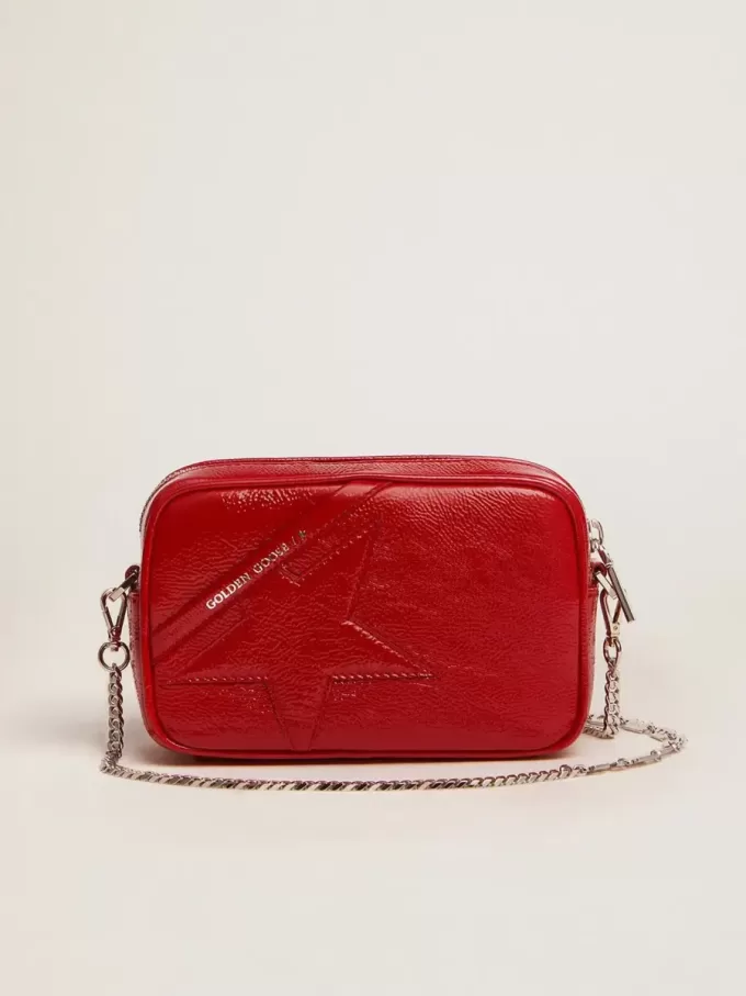 Mini Star Bag för damer i rött lackläder med ton-i-ton-stjärna Mini Star Bag för damer i rött lackläder med ton-i-ton-stjärna