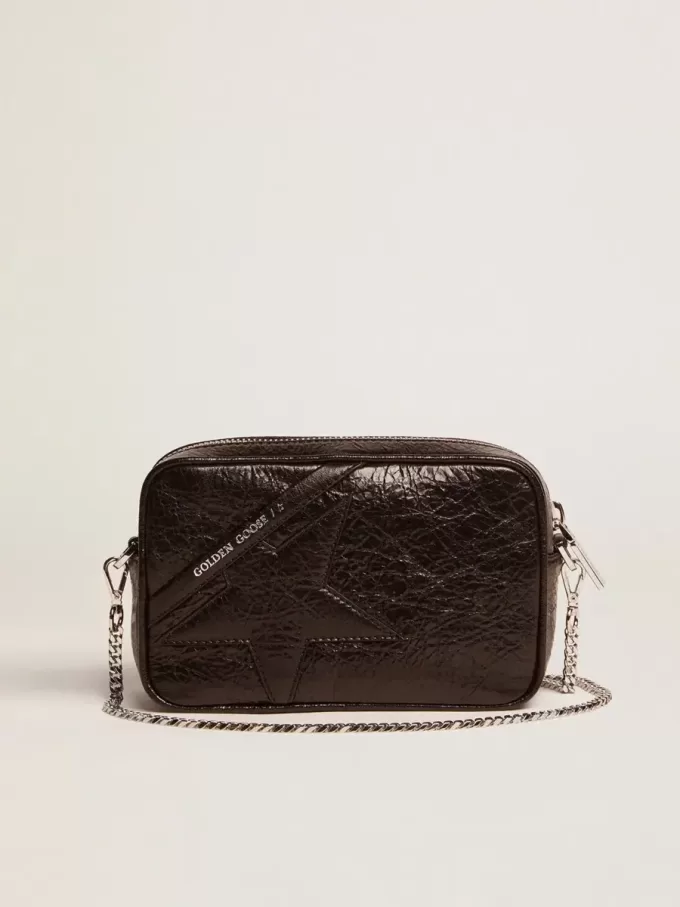 Mini Star Bag för damer i svart glansigt läder med ton-i-ton-stjärna Mini Star Bag för damer i svart glansigt läder med ton-i-ton-stjärna