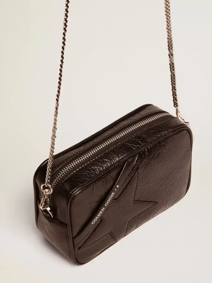 Mini Star Bag för damer i svart glansigt läder med ton-i-ton-stjärna Mini Star Bag för damer i svart glansigt läder med ton-i-ton-stjärna