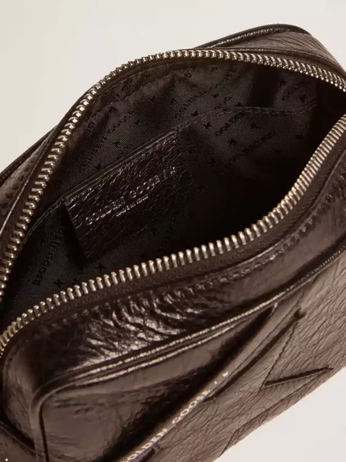 Mini Star Bag för damer i svart glansigt läder med ton-i-ton-stjärna Mini Star Bag för damer i svart glansigt läder med ton-i-ton-stjärna