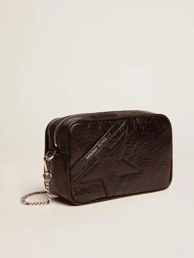 Mini Star Bag för damer i svart glansigt läder med ton-i-ton-stjärna Mini Star Bag för damer i svart glansigt läder med ton-i-ton-stjärna