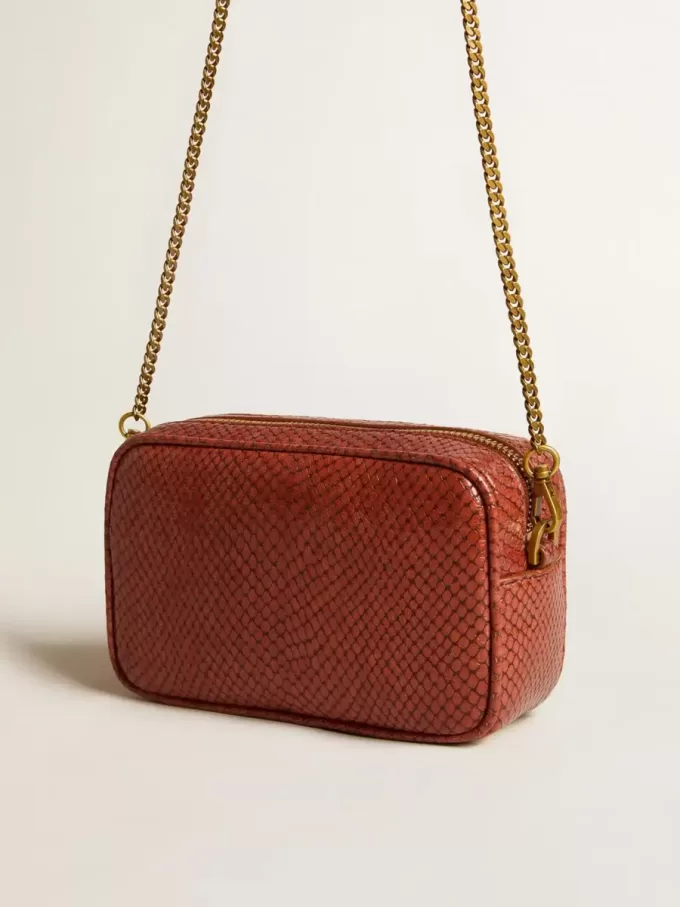 Mini Star Bag i rostfärgat läder med ormskinnsmönster Mini Star Bag i rostfärgat läder med ormskinnsmönster