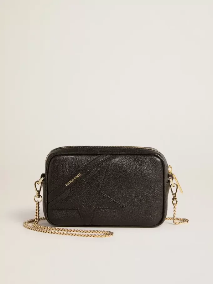 Mini Star Bag i svart läder med ton-i-ton-stjärna