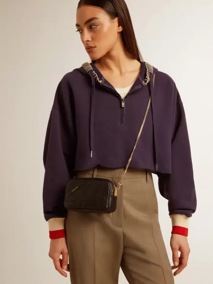 Mini Star Bag i svart läder med ton-i-ton-stjärna