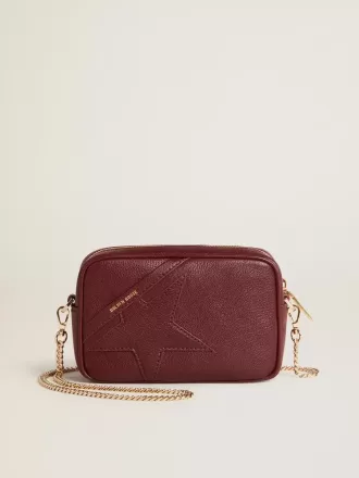 Mini Star Bag i vinrött läder med ton-i-ton-stjärna