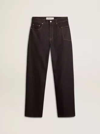 Mörkblå jeans för herr med vida ben i enfärgad denim