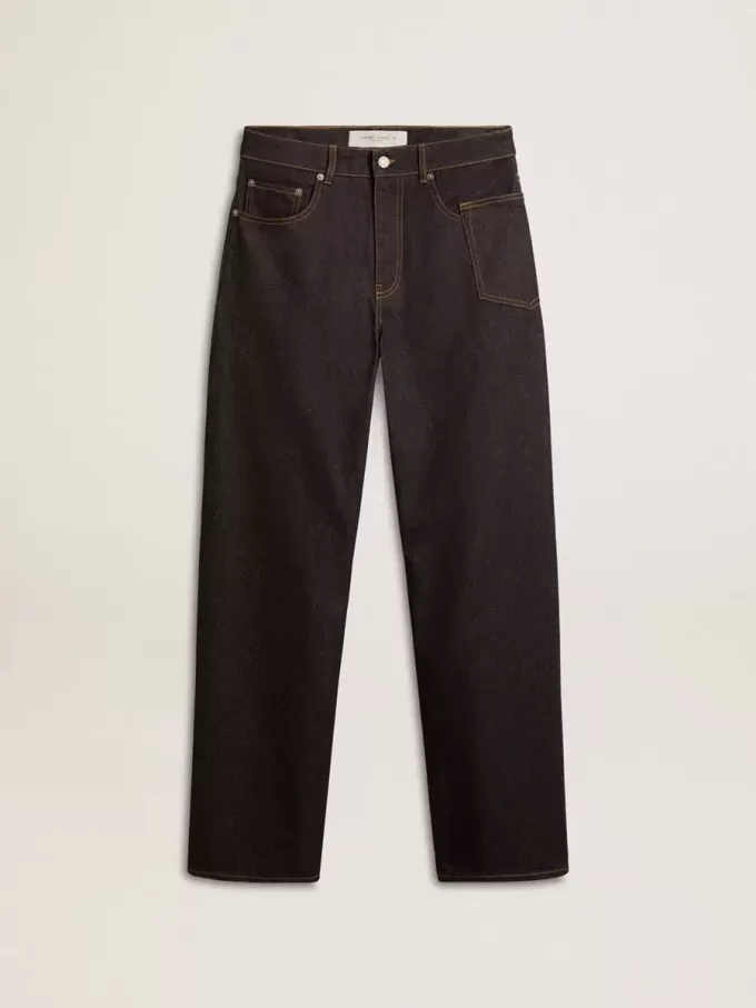 Mörkblå jeans för herr med vida ben i enfärgad denim