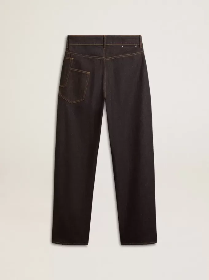 Mörkblå jeans för herr med vida ben i enfärgad denim