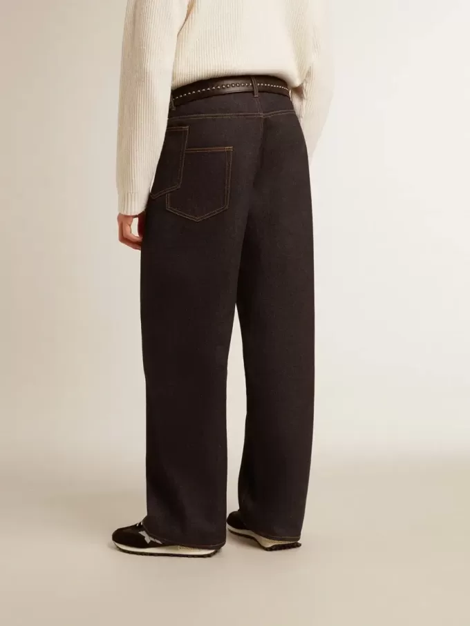 Mörkblå jeans för herr med vida ben i enfärgad denim
