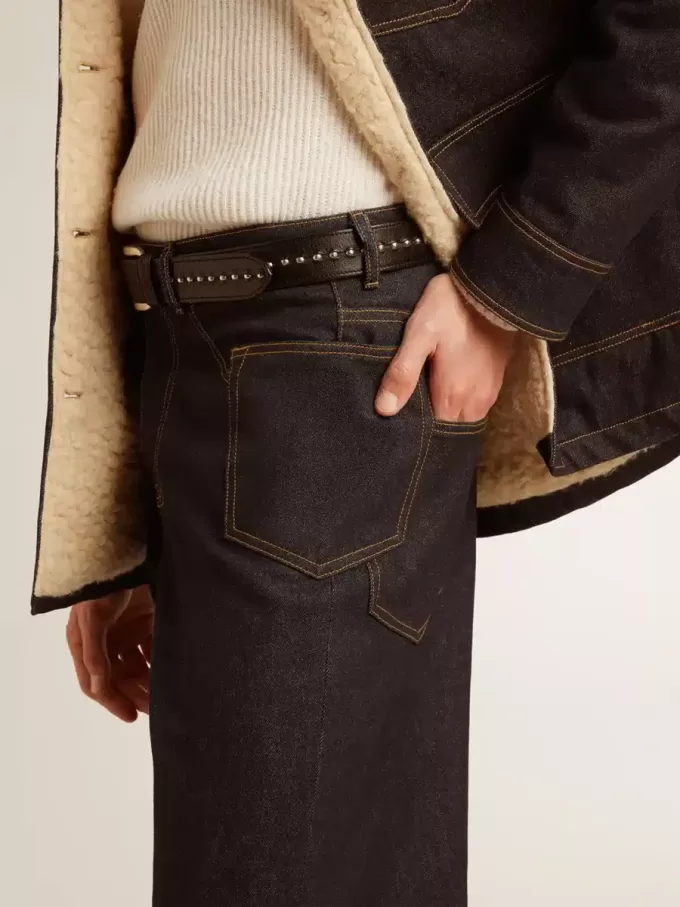 Mörkblå jeans för herr med vida ben i enfärgad denim
