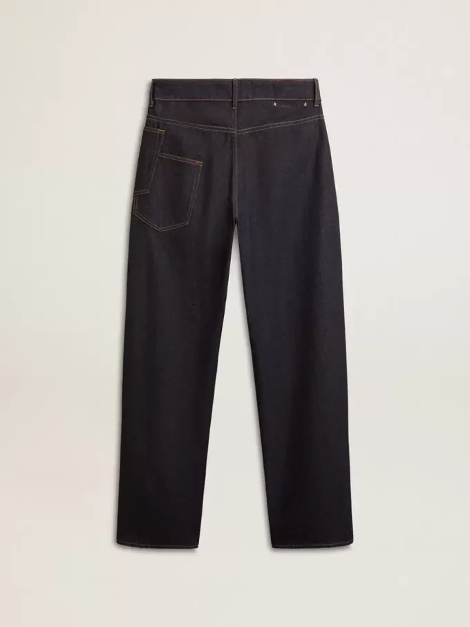 Mörkblå jeans för herr med vida ben i enfärgad denim