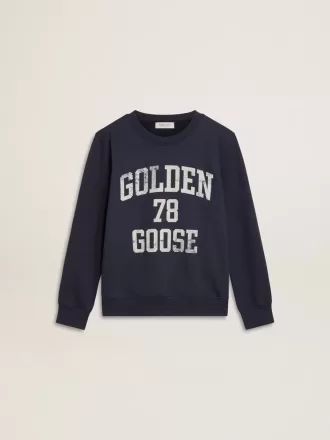 Mörkblå sweatshirt för pojkar med vitt tryck