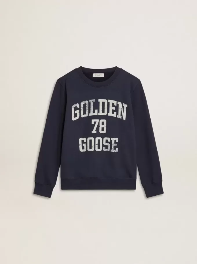 Mörkblå sweatshirt för pojkar med vitt tryck Mörkblå sweatshirt för pojkar med vitt tryck