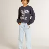 Mörkblå sweatshirt för pojkar med vitt tryck Mörkblå sweatshirt för pojkar med vitt tryck