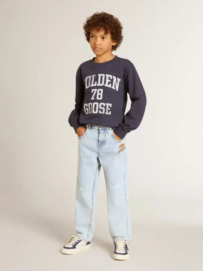 Mörkblå sweatshirt för pojkar med vitt tryck Mörkblå sweatshirt för pojkar med vitt tryck