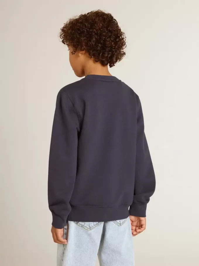 Mörkblå sweatshirt för pojkar med vitt tryck Mörkblå sweatshirt för pojkar med vitt tryck