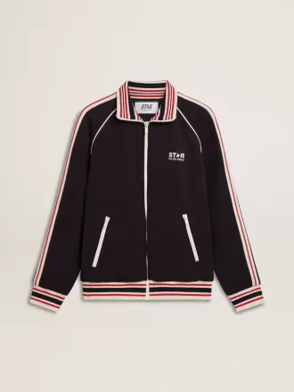 Mörkblå sweatshirt med dragkedja och vit logotyp för herr