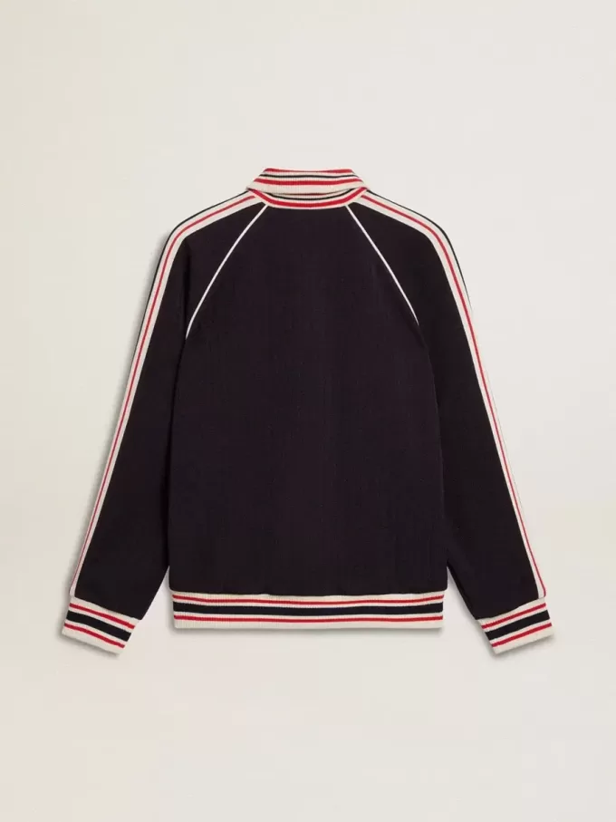 Mörkblå sweatshirt med dragkedja och vit logotyp för herr