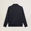Mörkblå sweatshirt med dragkedja, vit rand och kontrasterande stjärnor