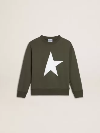 Mörkgrön sweatshirt för pojkar med vit maxistjärna på framsidan