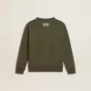 Mörkgrön sweatshirt för pojkar med vit maxistjärna på framsidan Mörkgrön sweatshirt för pojkar med vit maxistjärna på framsidan