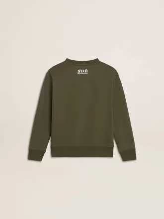 Mörkgrön sweatshirt för pojkar med vit maxistjärna på framsidan