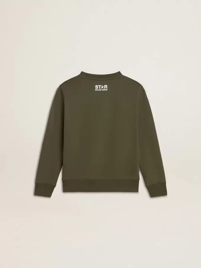 Mörkgrön sweatshirt för pojkar med vit maxistjärna på framsidan Mörkgrön sweatshirt för pojkar med vit maxistjärna på framsidan
