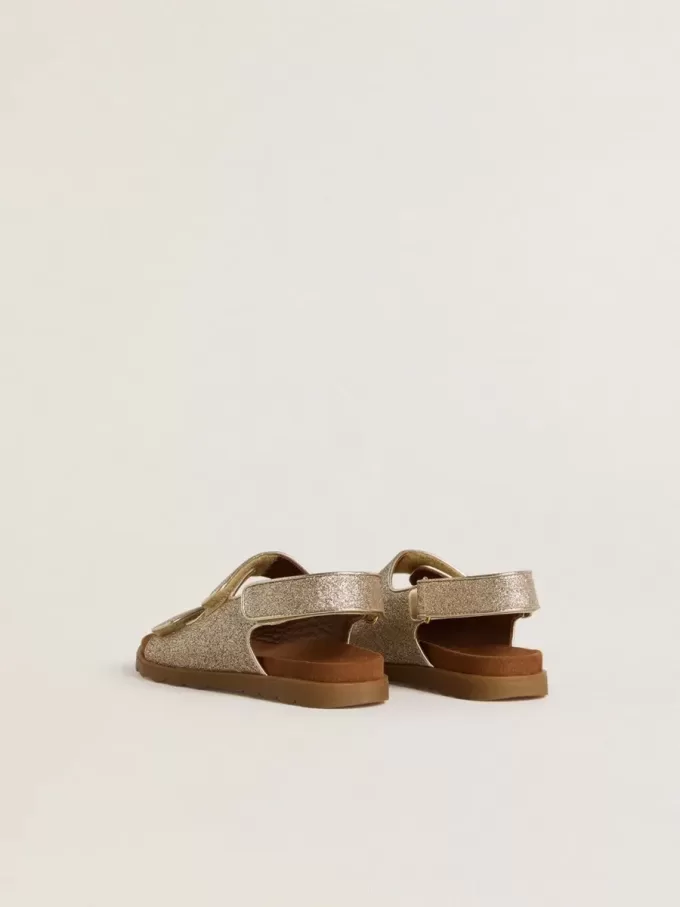 Noa Junior-sandaler i mikroglitter och platinaläder Noa Junior-sandaler i mikroglitter och platinaläder