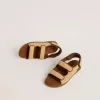Noa-sandaler för barn i beige raffia och brunt läder Noa-sandaler för barn i beige raffia och brunt läder
