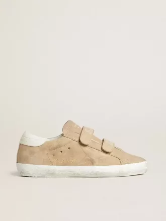 Old School för damer i beige mocka med vit läderflik på hälen