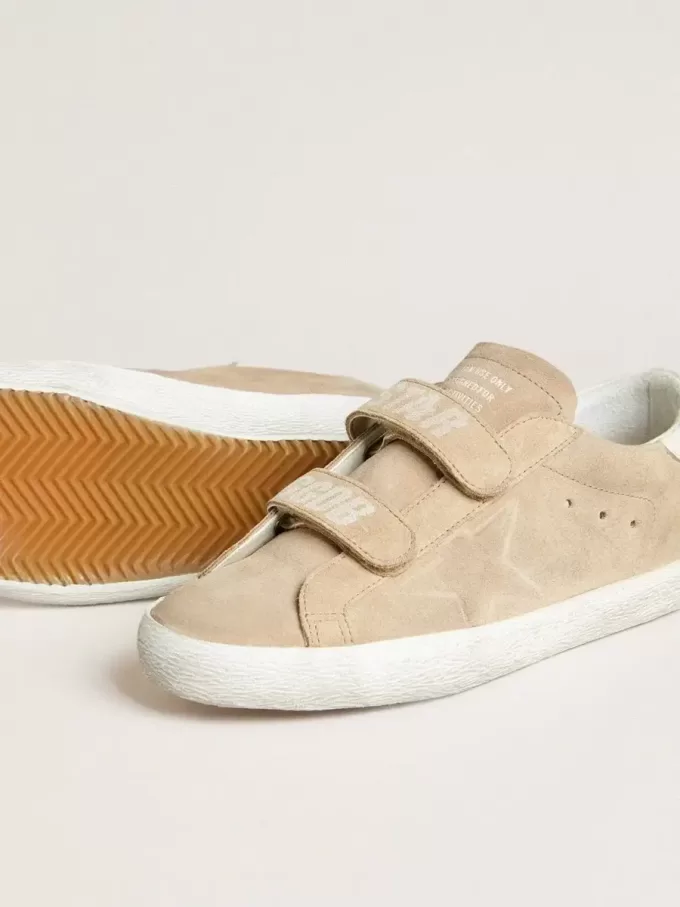 Old School för damer i beige mocka med vit läderflik på hälen
