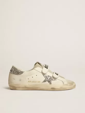 Old School för damer med silverglittrande stjärna och isgrå tunga i mocka