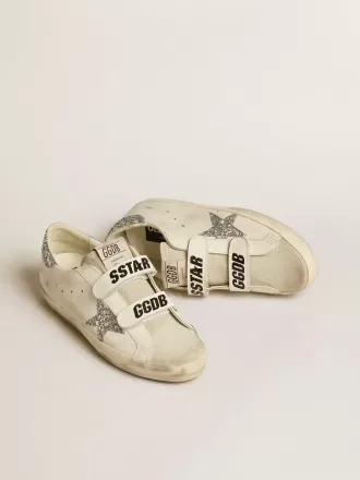 Old School för damer med silverglittrande stjärna och isgrå tunga i mocka