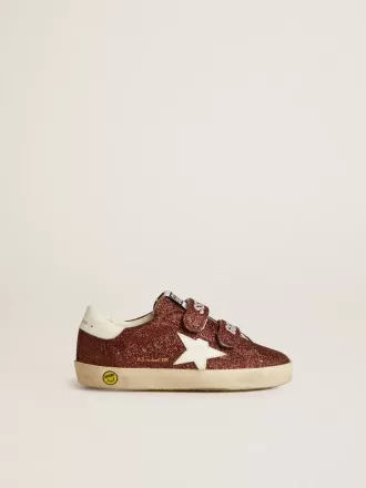 Old School Junior i burgundy glitter med läderstjärna och hälflik