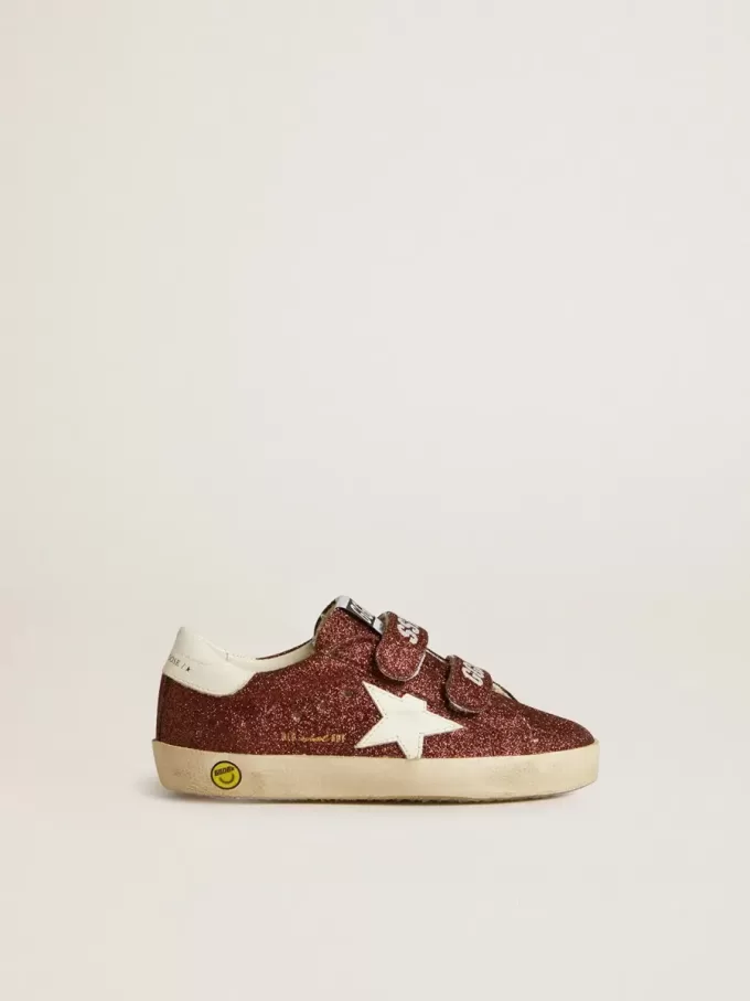 Old School Junior i burgundy glitter med läderstjärna och hälflik Old School Junior i burgundy glitter med läderstjärna och hälflik