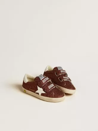 Old School Junior i burgundy glitter med läderstjärna och hälflik