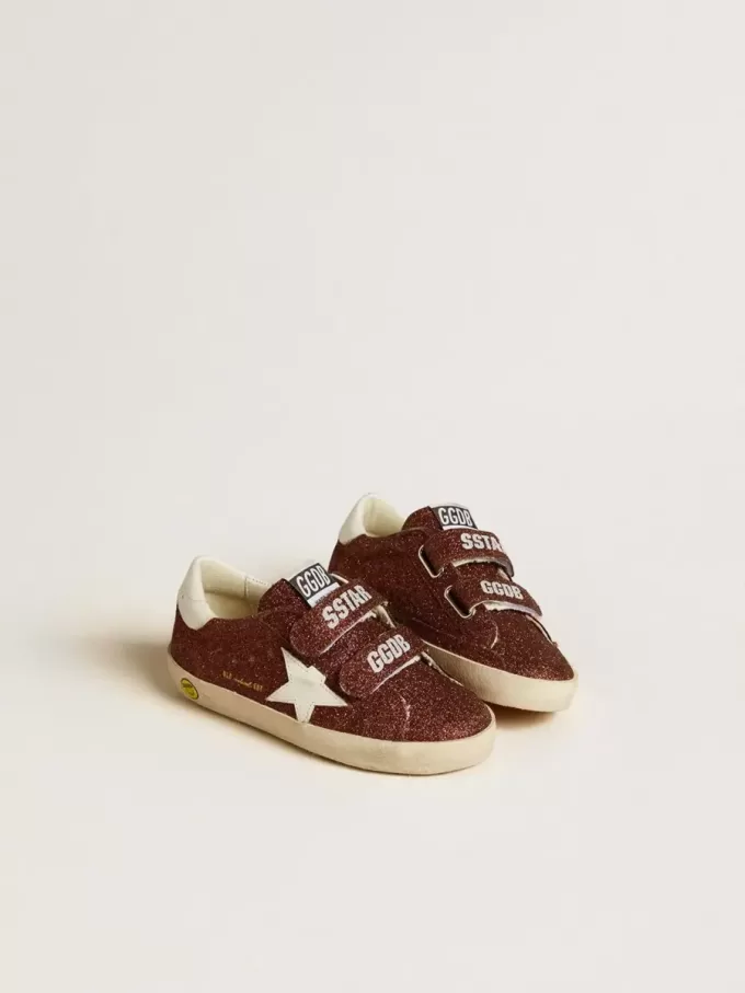 Old School Junior i burgundy glitter med läderstjärna och hälflik Old School Junior i burgundy glitter med läderstjärna och hälflik