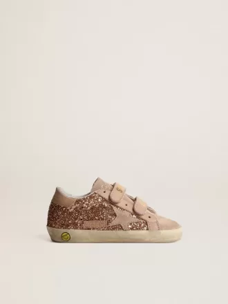 Old School Junior i persikorosa glitter med rosa mockastjärna