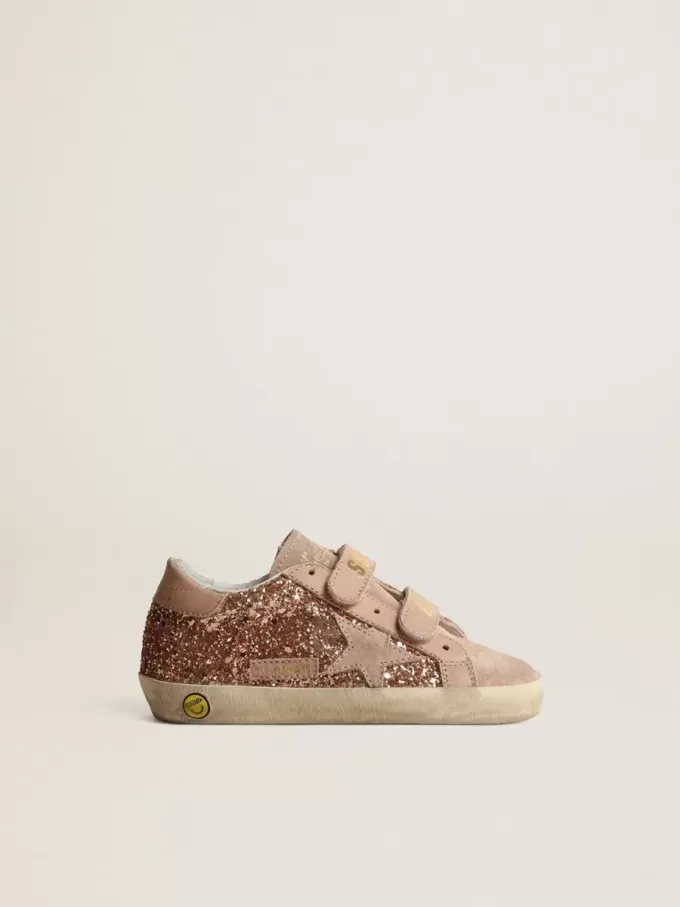 Old School Junior i persikorosa glitter med rosa mockastjärna