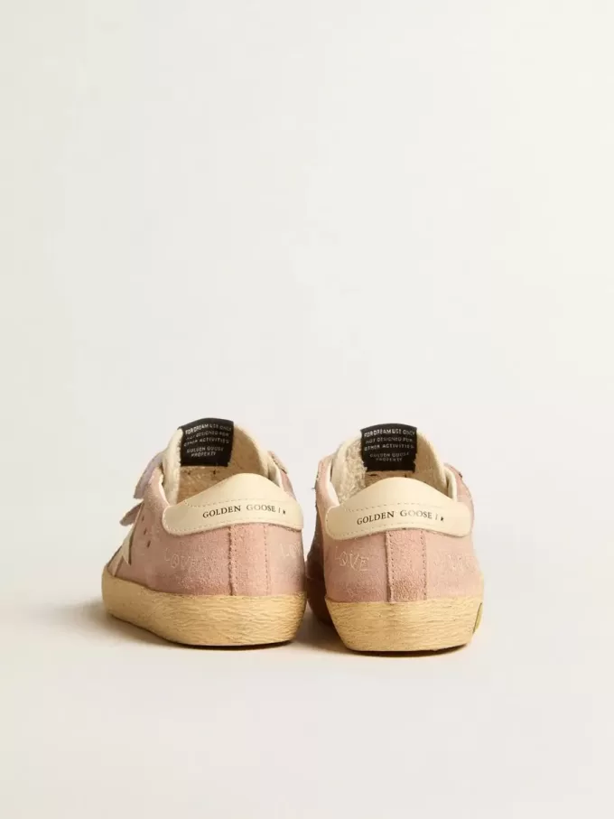 Old School Junior i rosa mocka med krämfärgad läderstjärna och hälflik