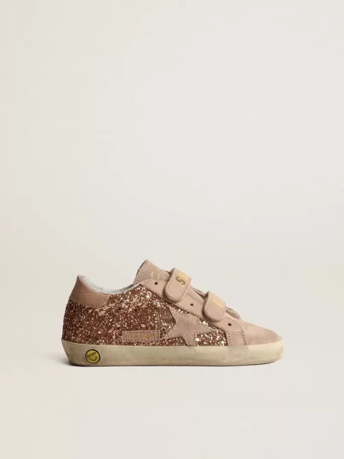 Old School Young i persikorosa glitter med rosa mockastjärna Old School Young i persikorosa glitter med rosa mockastjärna